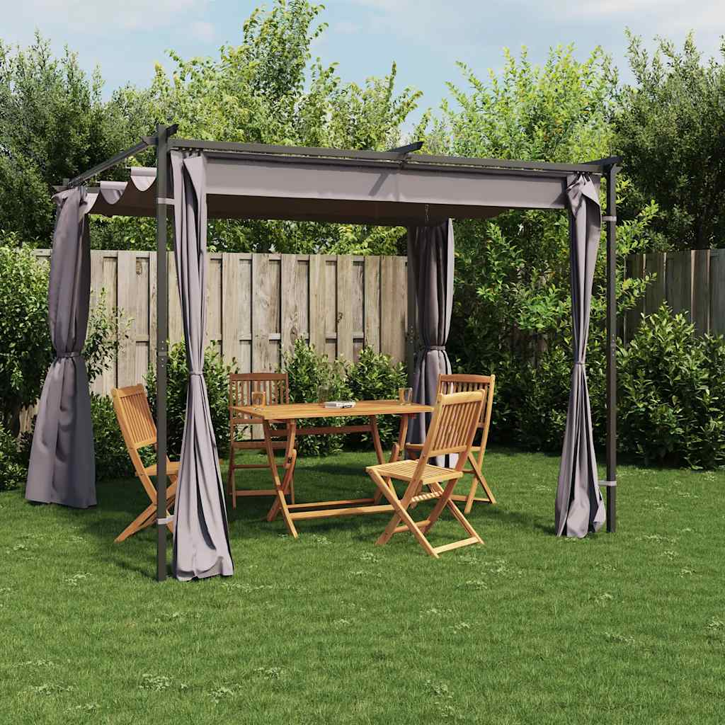 Gazebo con Tende 3x3 m Antracite in Acciaio
