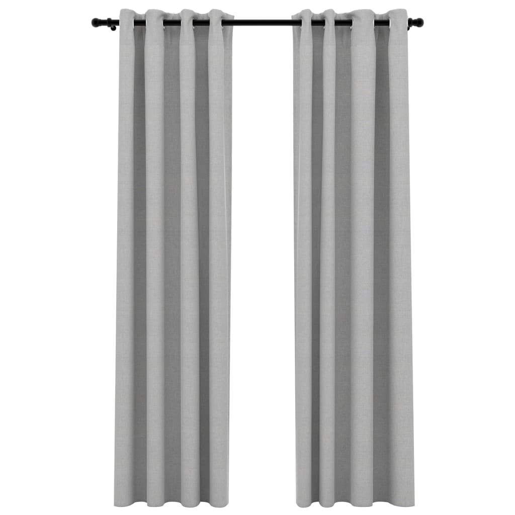 Tende Oscuranti Effetto Lino con Occhielli 2pz 140x245cm Grigio