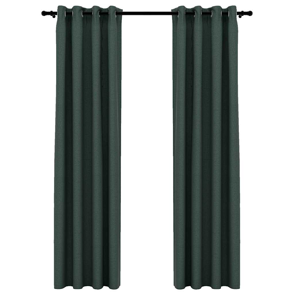 Tende Oscuranti Effetto Lino con Occhielli 2 pz Verdi 140x225cm