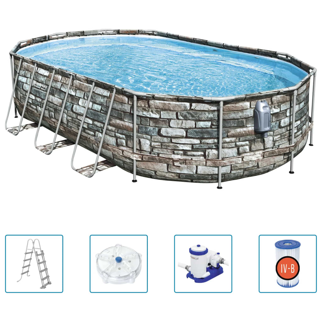 Set Piscina Ovale Power Steel Comfort Jet Series 610x366x122cm