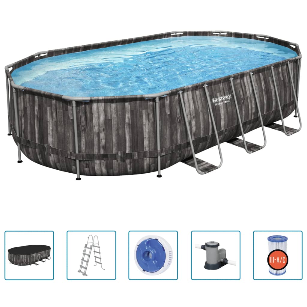 Set Piscina Ovale Power Steel 488x305x107 cm