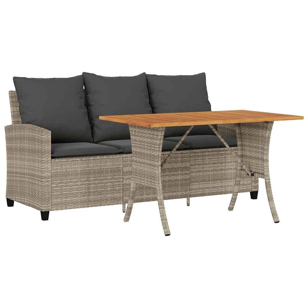 Divano 3 Posti con Cuscini e Tavolo Grigio Chiaro Polyrattan