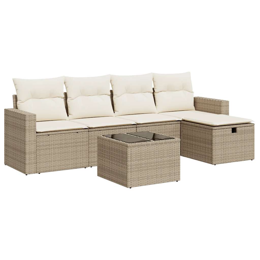 Set Divano da Giardino 6 pz con Cuscini Beige in Polyrattan