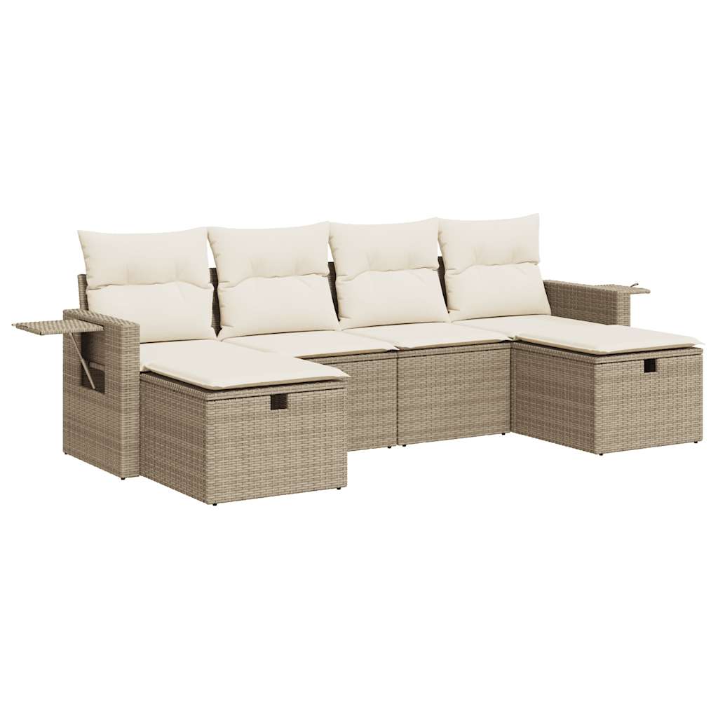 Set Divano da Giardino 6 pz con Cuscini Beige in Polyrattan