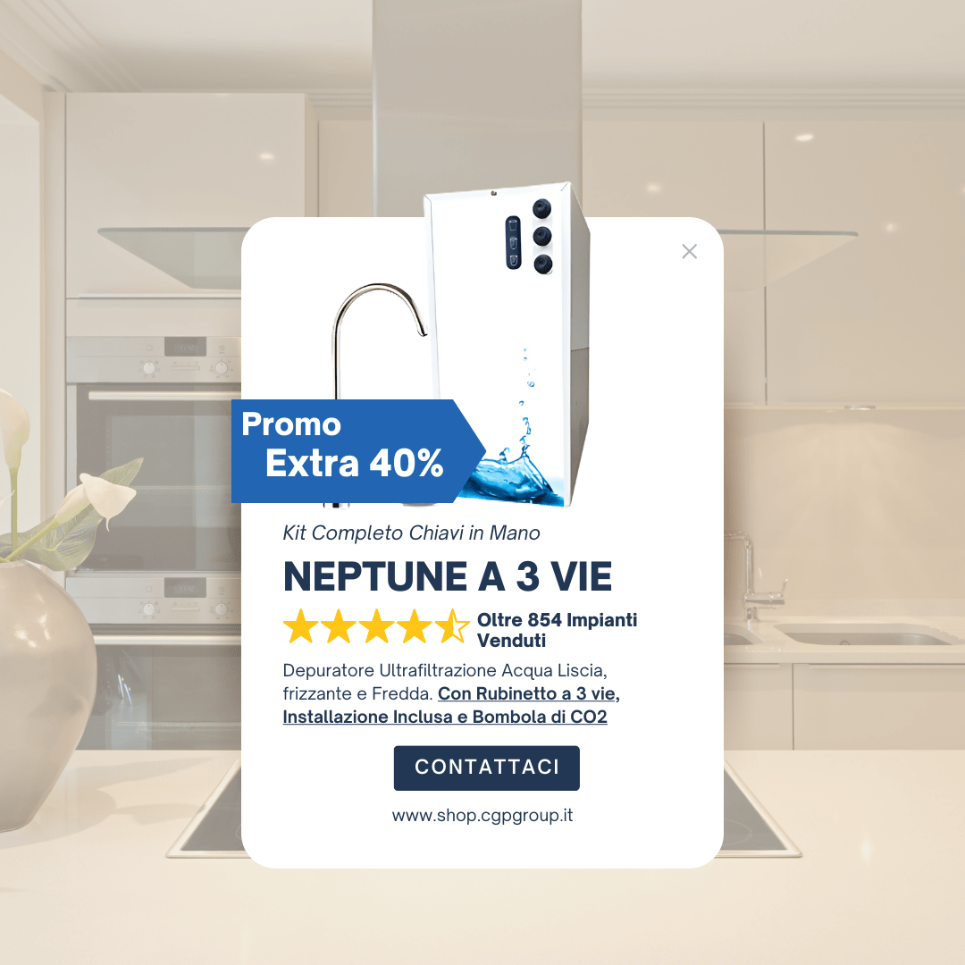 Neptune Refrigeratore acqua con Filtrazione 15Lt/h. Sottolavello – 3 vie, Liscia, Gassata e Fredda ’Kit Completo’
