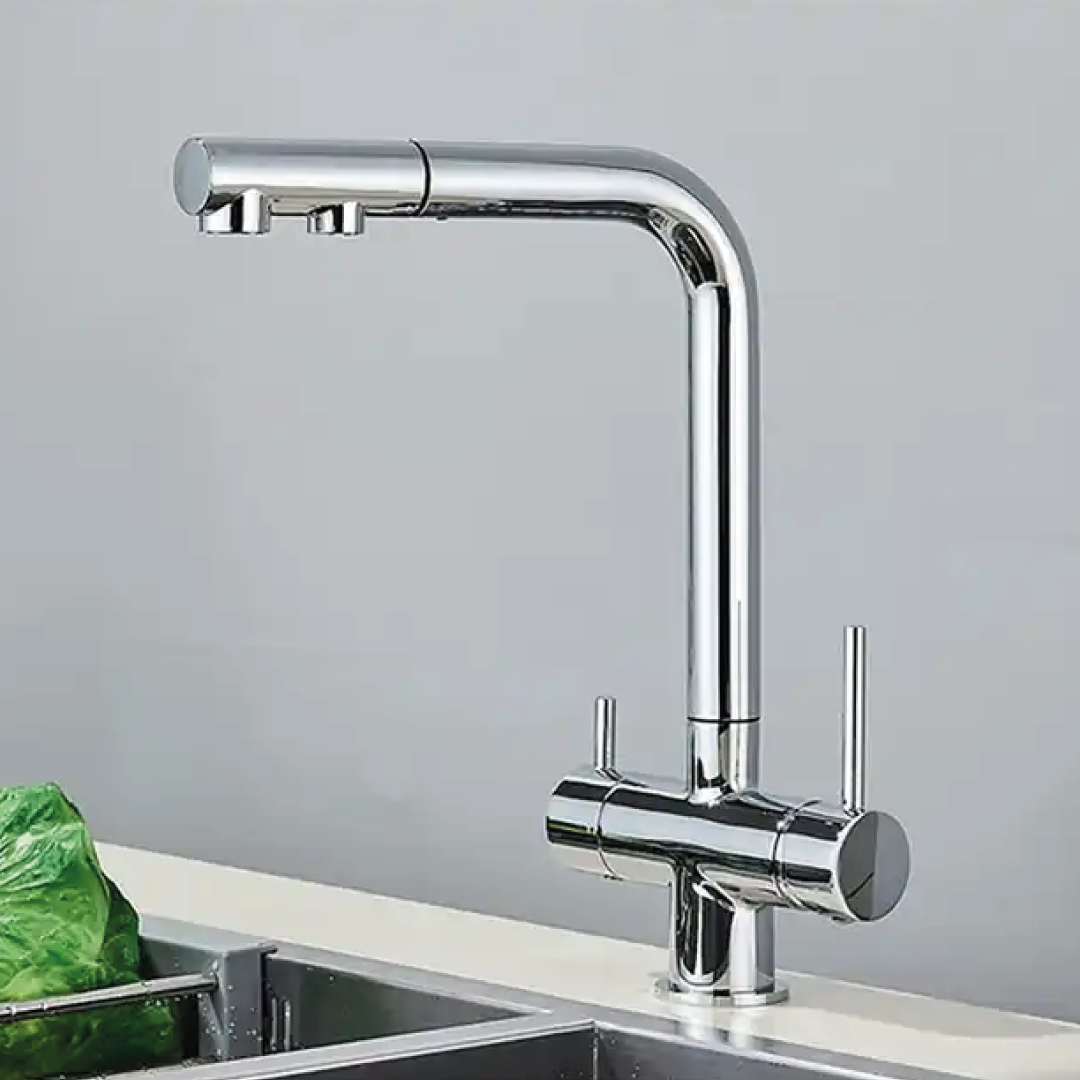 Rubinetto da Cucina 4 Vie Cromo con Doccetta Estraibile 65 cm – Attacchi 3/8″