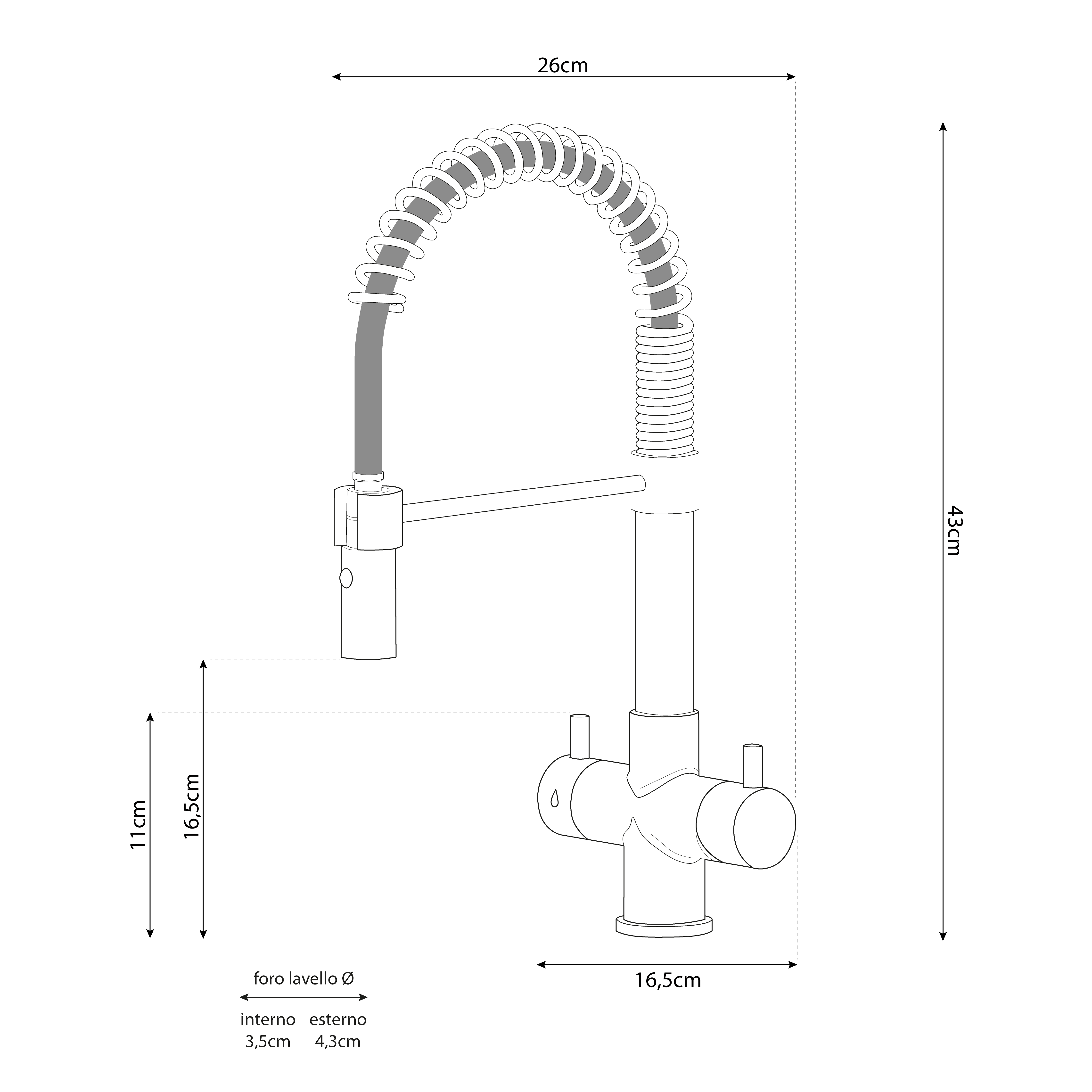Rubinetto da Cucina a Molla 3 Vie Cromo Made in Italy – Doccetta Spray 3/8″