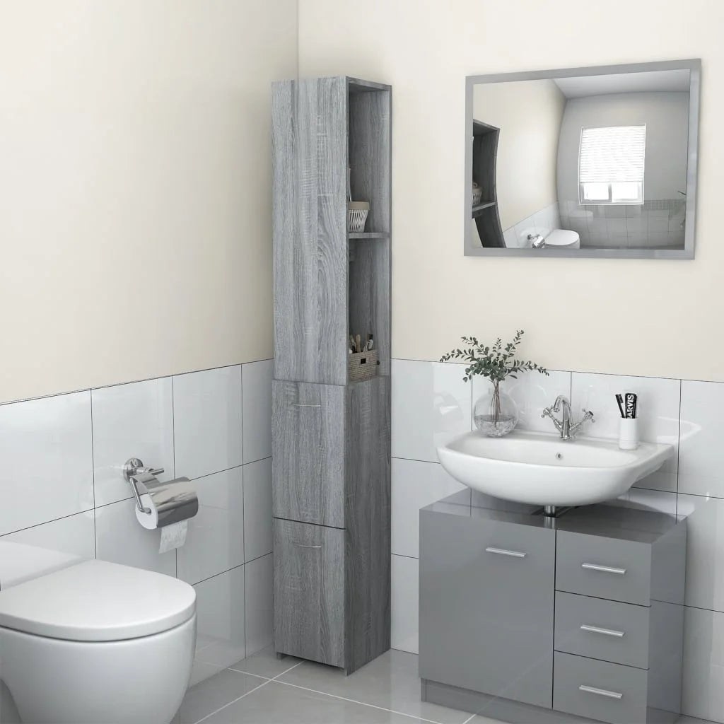 Armadietto Bagno Grigio Sonoma 25x26,5x170 cm Legno
