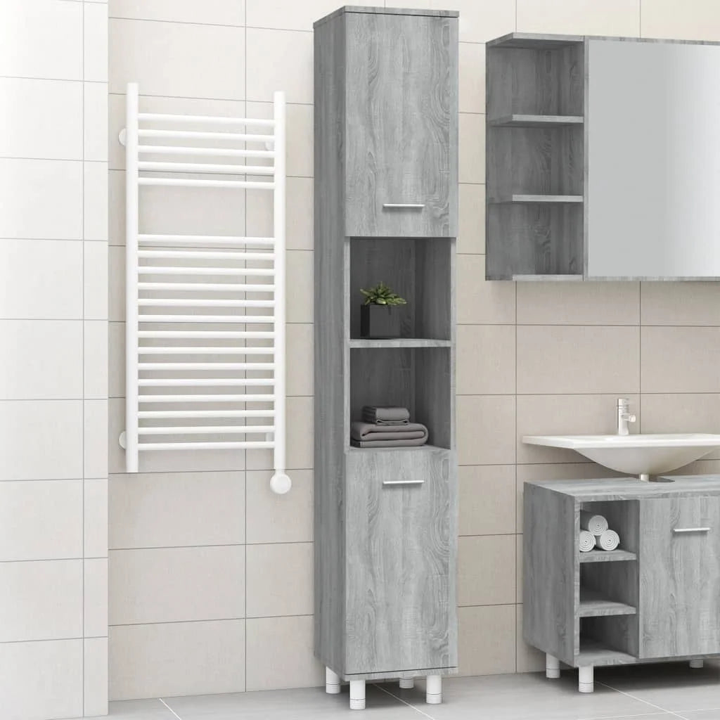 Armadietto Bagno Grigio Sonoma 30x30x179cm in Legno
