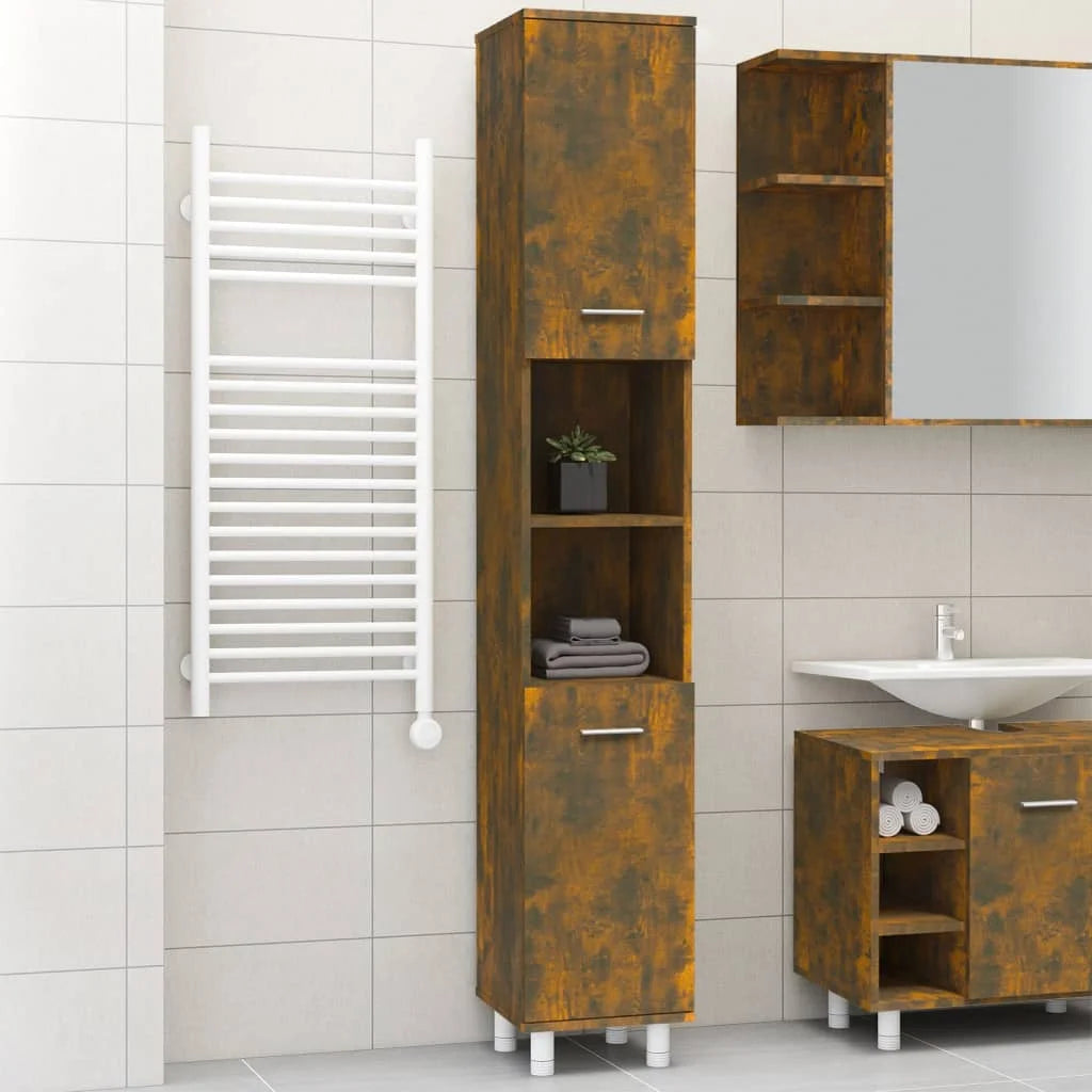 Armadietto Bagno Rovere Fumo 30x30x179 cm in Legno