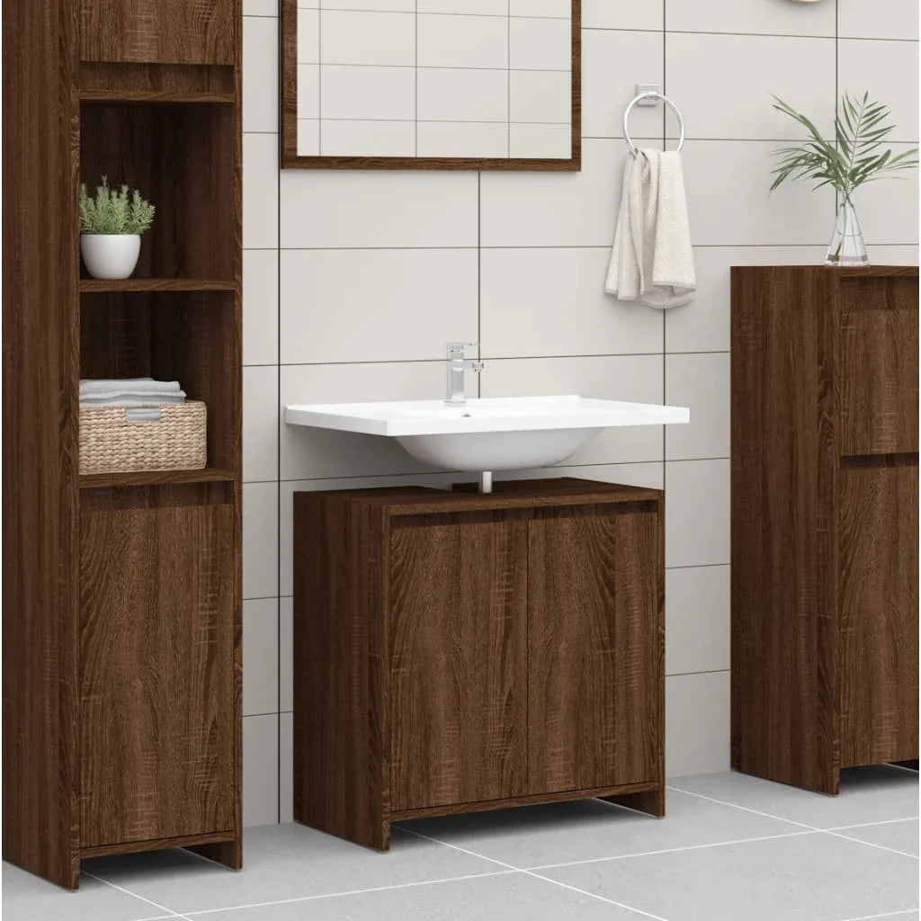 Armadietto Bagno Rovere Marrone 60x33x61cm Legno