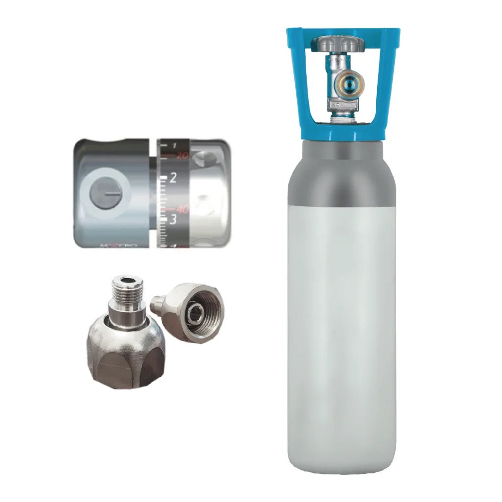 Bombola Co2 in acciaio ricaricabile 2Kg + SR-Micro riduttore di pressione + adattatore