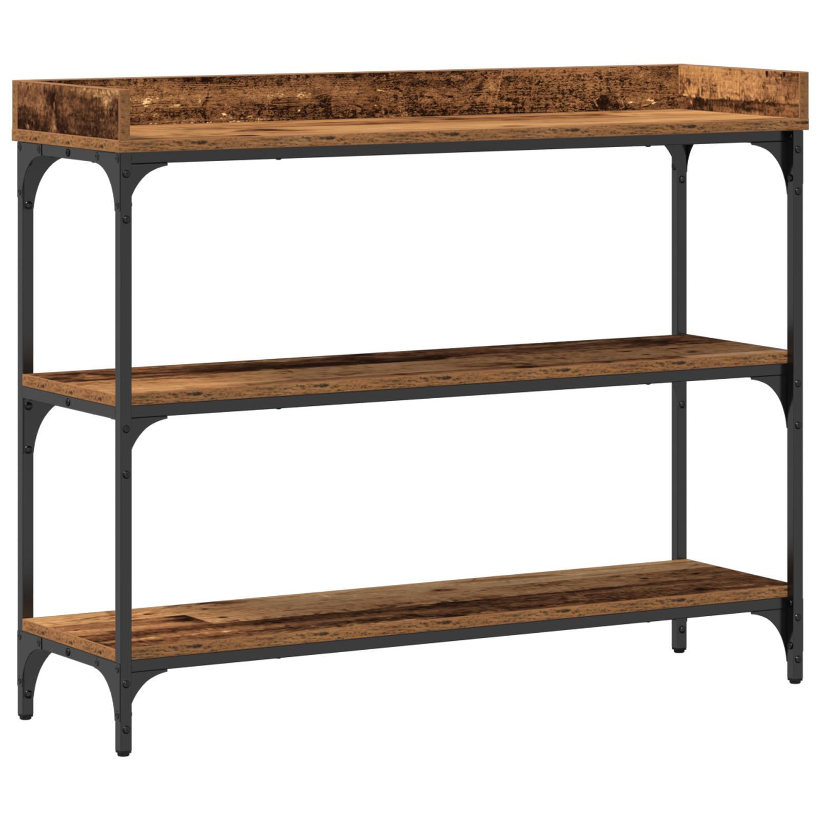 Console Table in Legno Antico 100x30x80 cm in Legno Ingegnerizzato e Acciaio