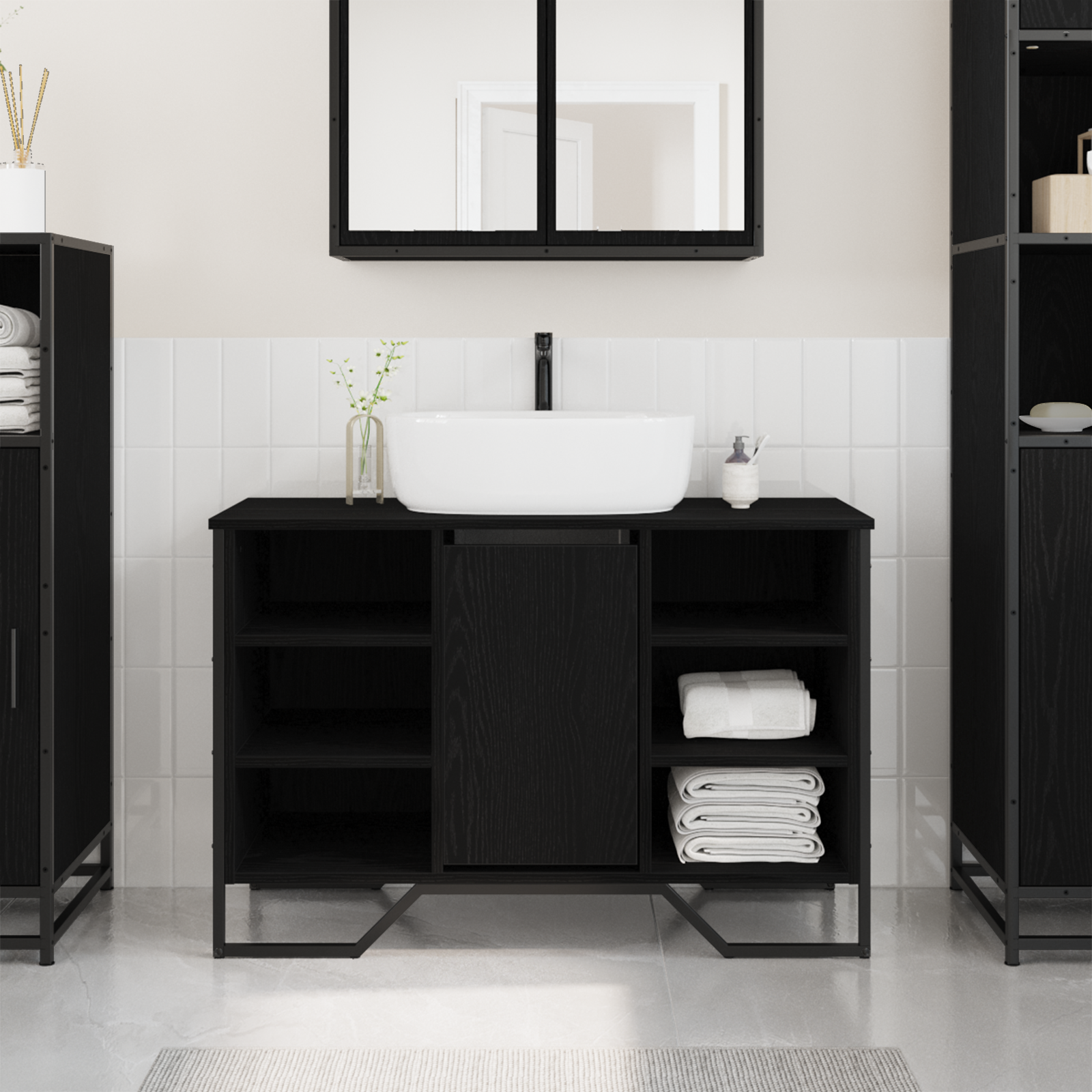 Armadio per Lavello da Bagno Quercia Nera 91x35x60 cm Legno Ingegnerizzato