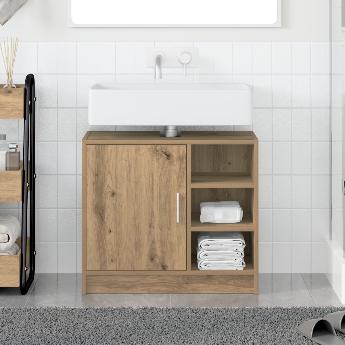 Armadio per lavandino Rovere Artigianale 63x29x55 cm Legno ingegnerizzato