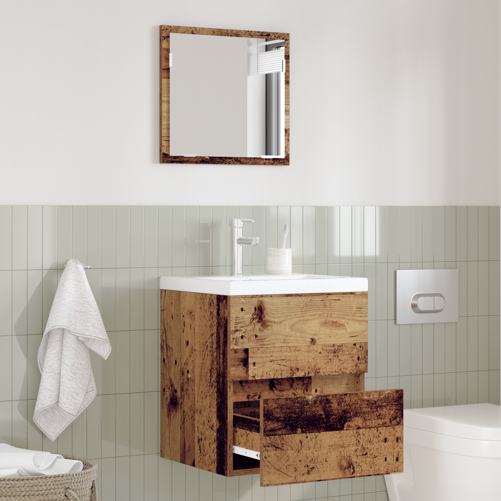 Armadio da Bagno Legno Invecchiato MDF con Impiallacciatura in Legno