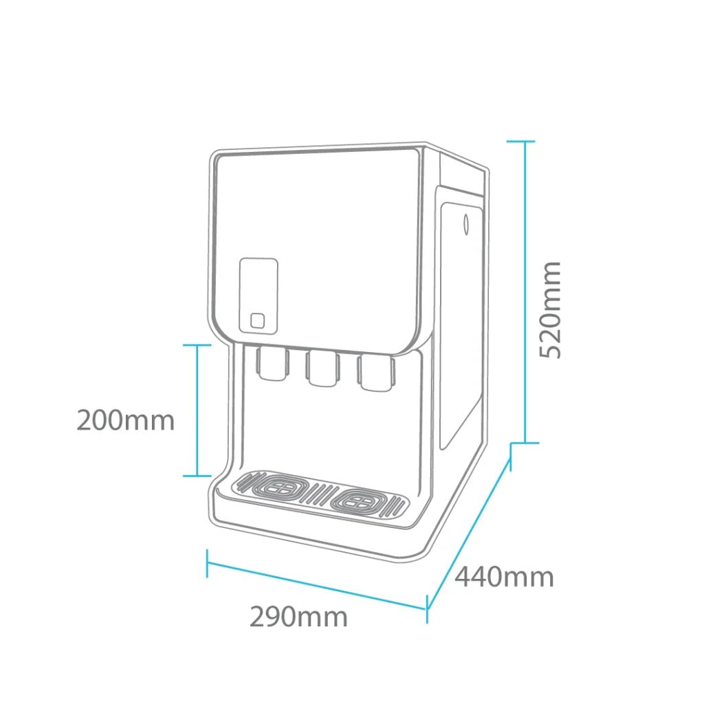 Ocean Dispenser Acqua Refrigerata Soprabanco con Osmosi Inversa – 3 vie acqua fredda, ambiente e calda