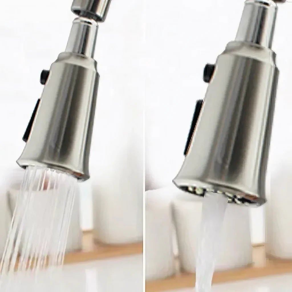 Wasserhahn mit ausziehbarer Brause, 3-Wege-Mischer 3/8 Zoll, gebürstetes Nickel, gebürsteter Edelstahl