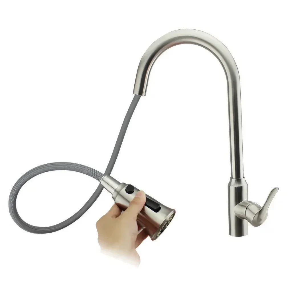 Rubinetto con Doccetta estraibile Miscelatore 3 vie 3/8” Nickel Spazzolato Acciaio Inox Spazzolato