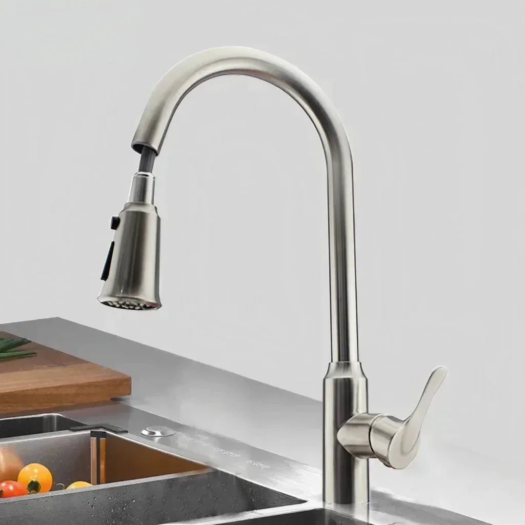 Wasserhahn mit ausziehbarer Brause, 3-Wege-Mischer 3/8 Zoll, gebürstetes Nickel, gebürsteter Edelstahl