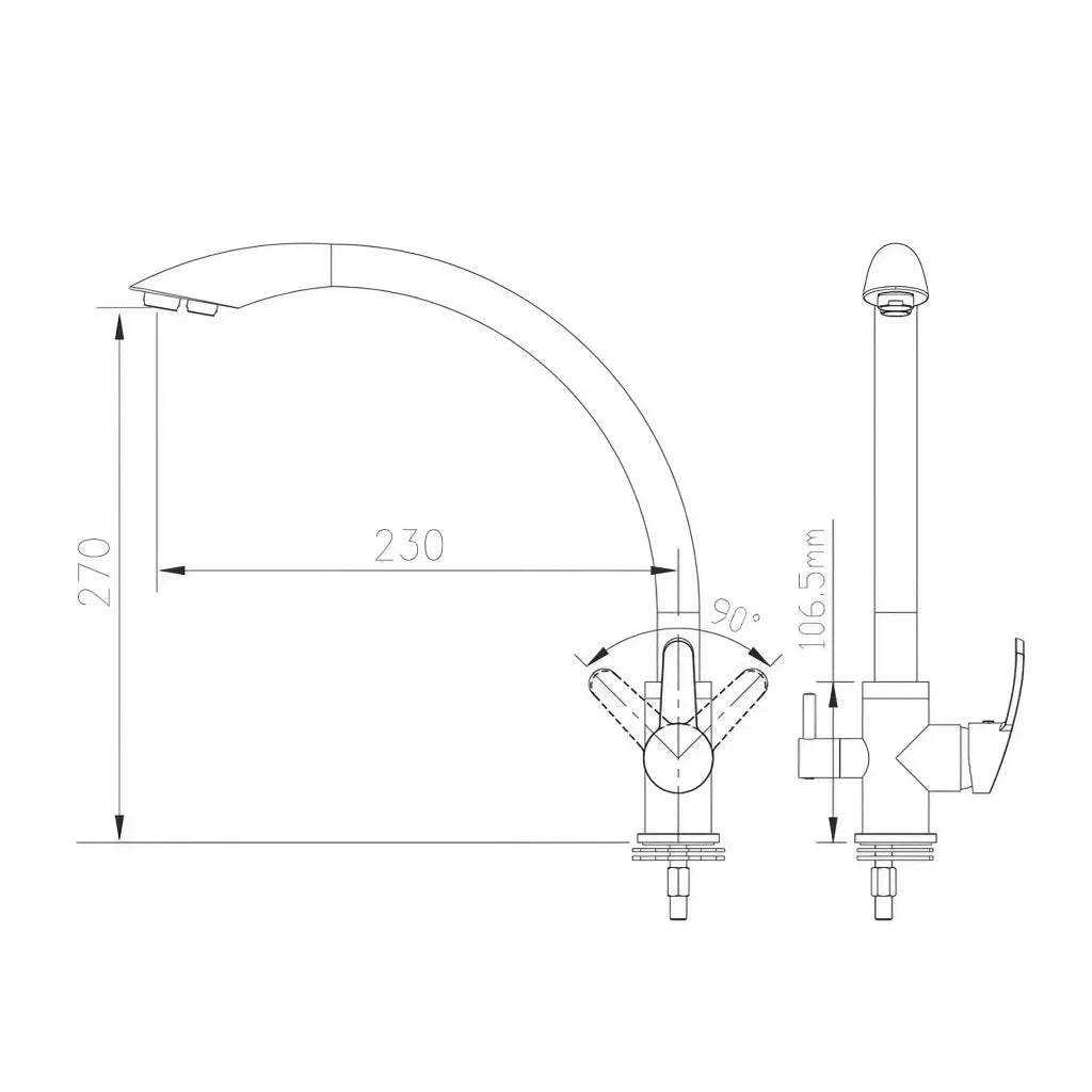 3-Wege-Küchenmischbatterie 3/8 Zoll Granit Avena