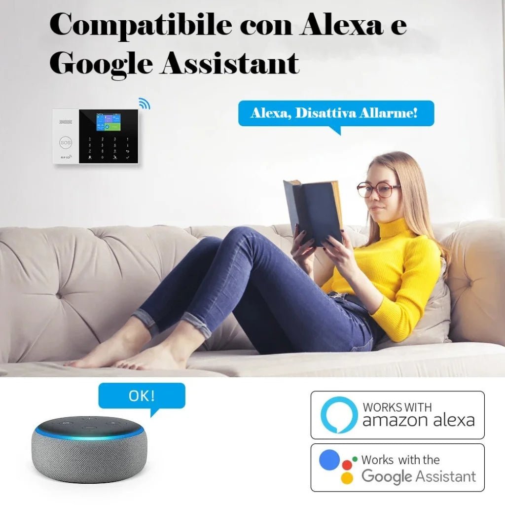 Sistema di Allarme di Sicurezza Domestica Wireless WIFI GSM con APP con rilevatore di sensori di movimento compatibile con Alexa e Google