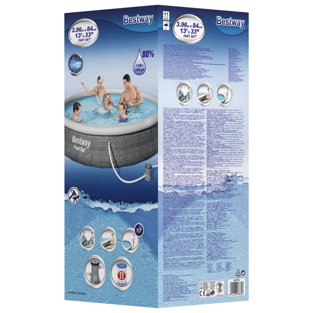 Bestway Set Piscina Gonfiabile Fast con Pompa 396x84 cm