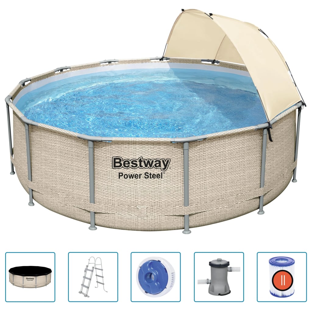 Set Piscina con Tettoia Power Steel 396x107 cm