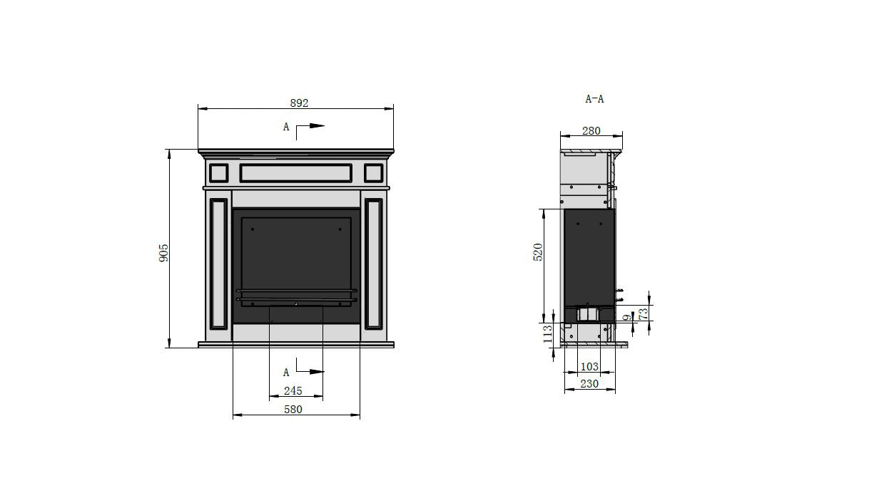 Camino elettrico caminetto da terra JEFFERSON in legno Bianco L 89,5 x H90,5 x P28