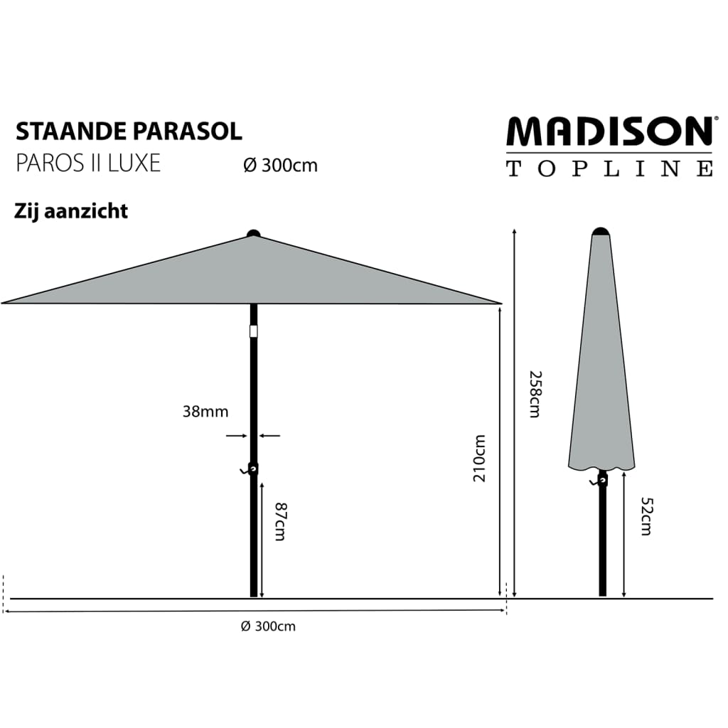 Madison Ombrellone da Giardino Paros II Luxe 300 cm Verde Salvia