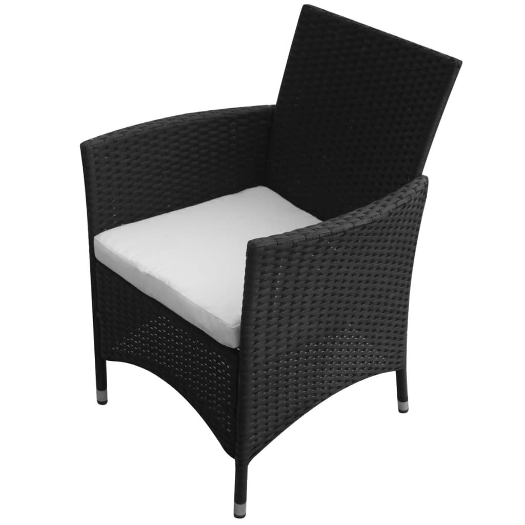 Set da Pranzo da Giardino 9 pz con Cuscini in Polyrattan Nero