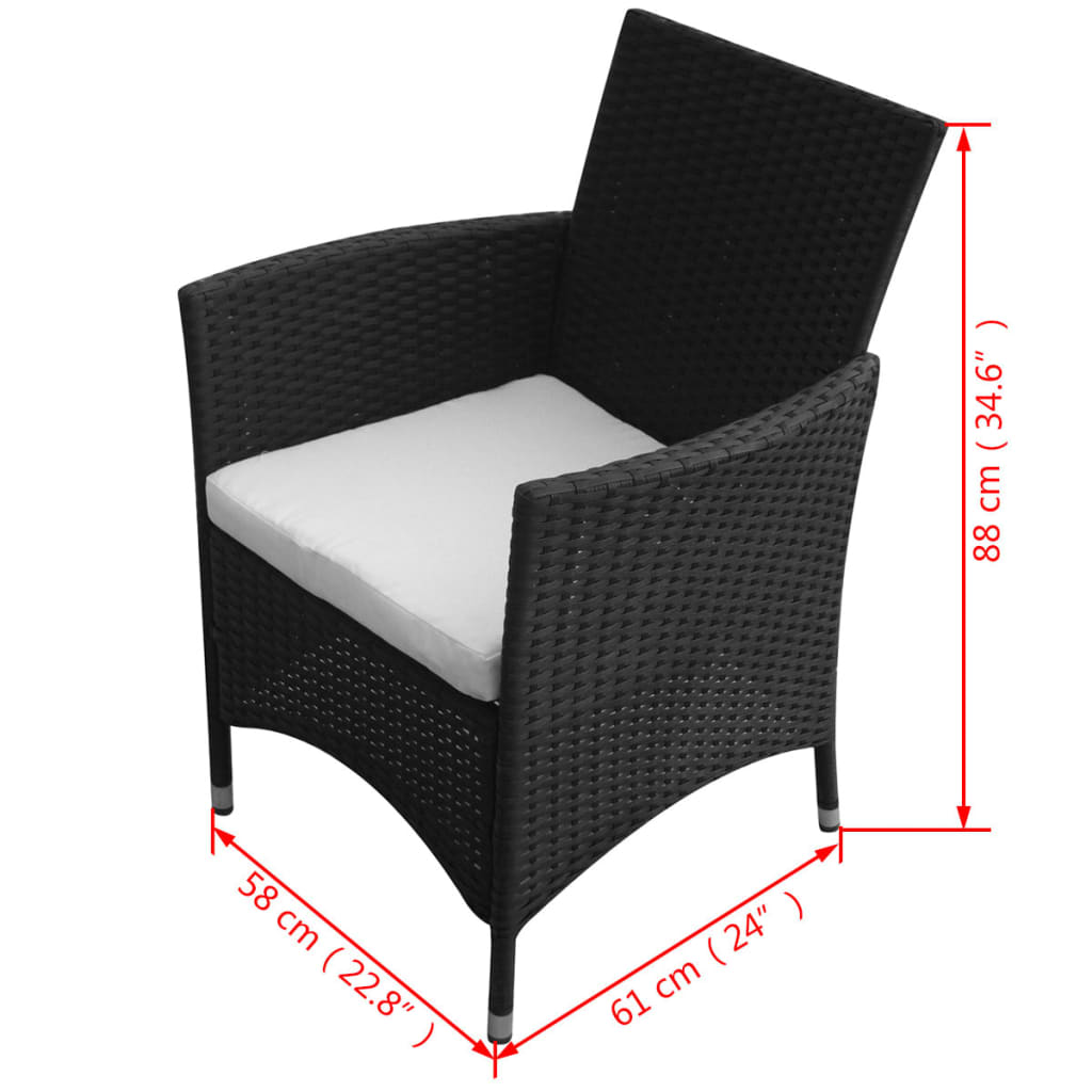 Set da Pranzo da Giardino 9 pz con Cuscini in Polyrattan Nero