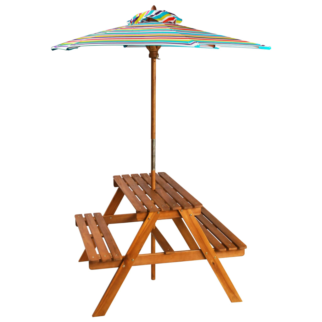 Tavolo Picnic per Bambini con Ombrellone 79x90x60cm in Acacia