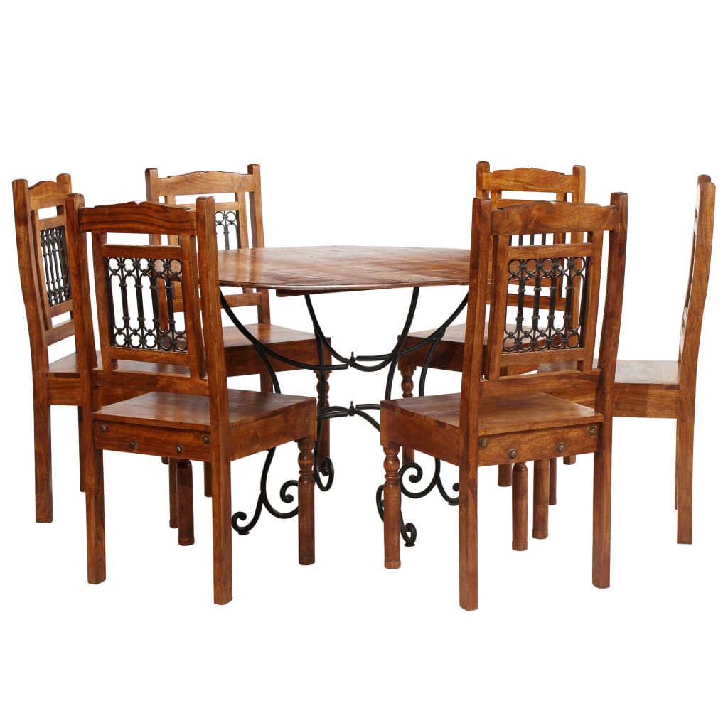 Set Tavolo da Pranzo 7 pz in Legno Massello di Acacia