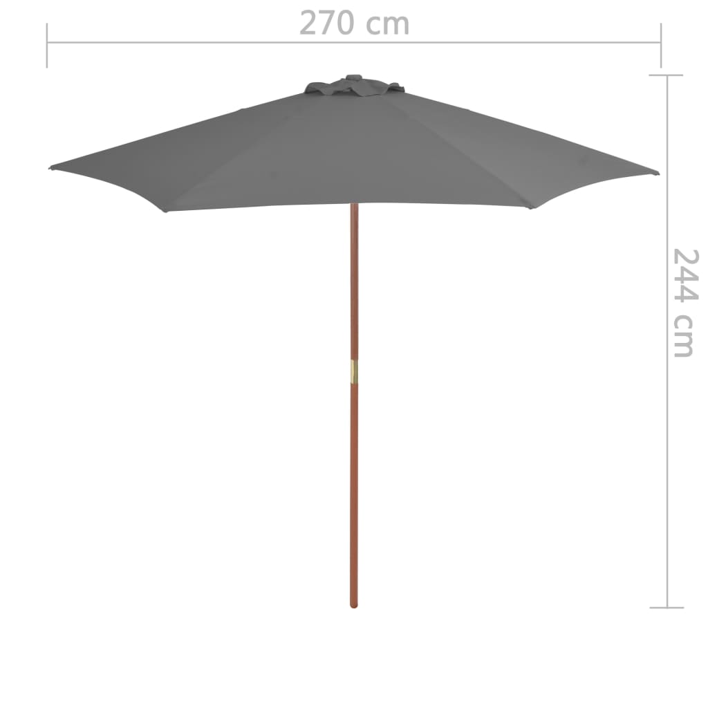 Ombrellone da Esterni con Palo in Legno 270 cm Antracite