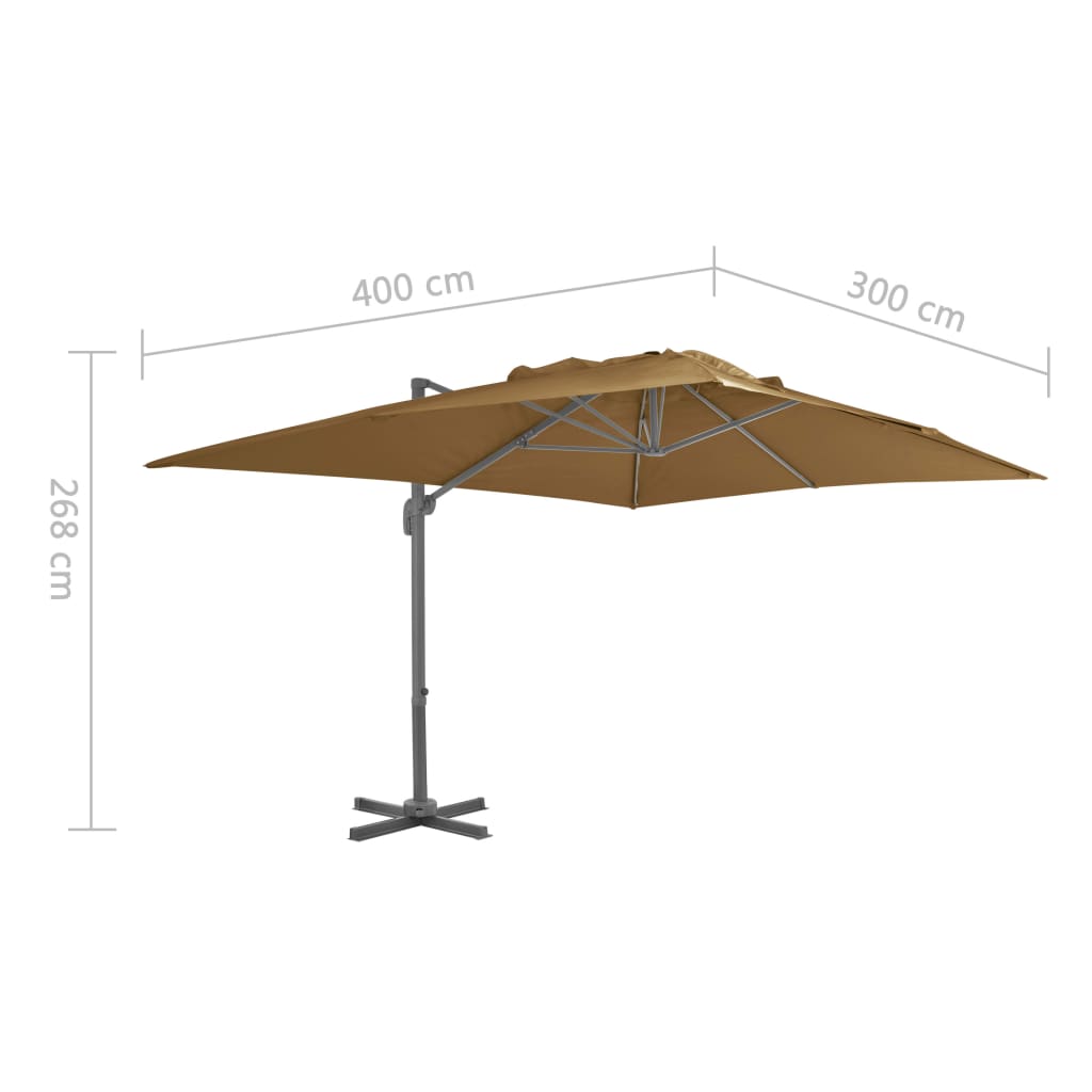 Ombrellone a Sbalzo Palo in Alluminio 400x300 cm Tortora