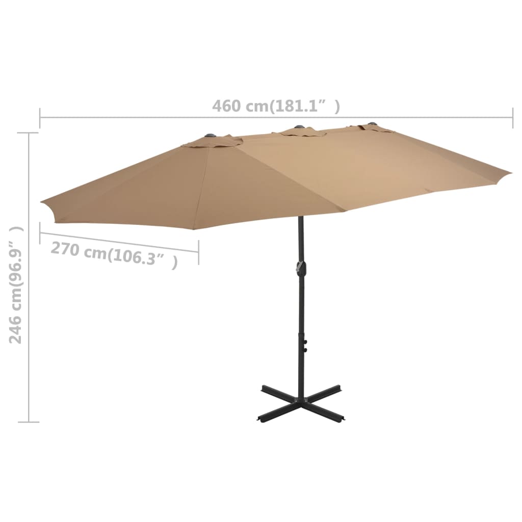 Ombrellone da Esterni con Palo in Alluminio 460x270 cm Tortora