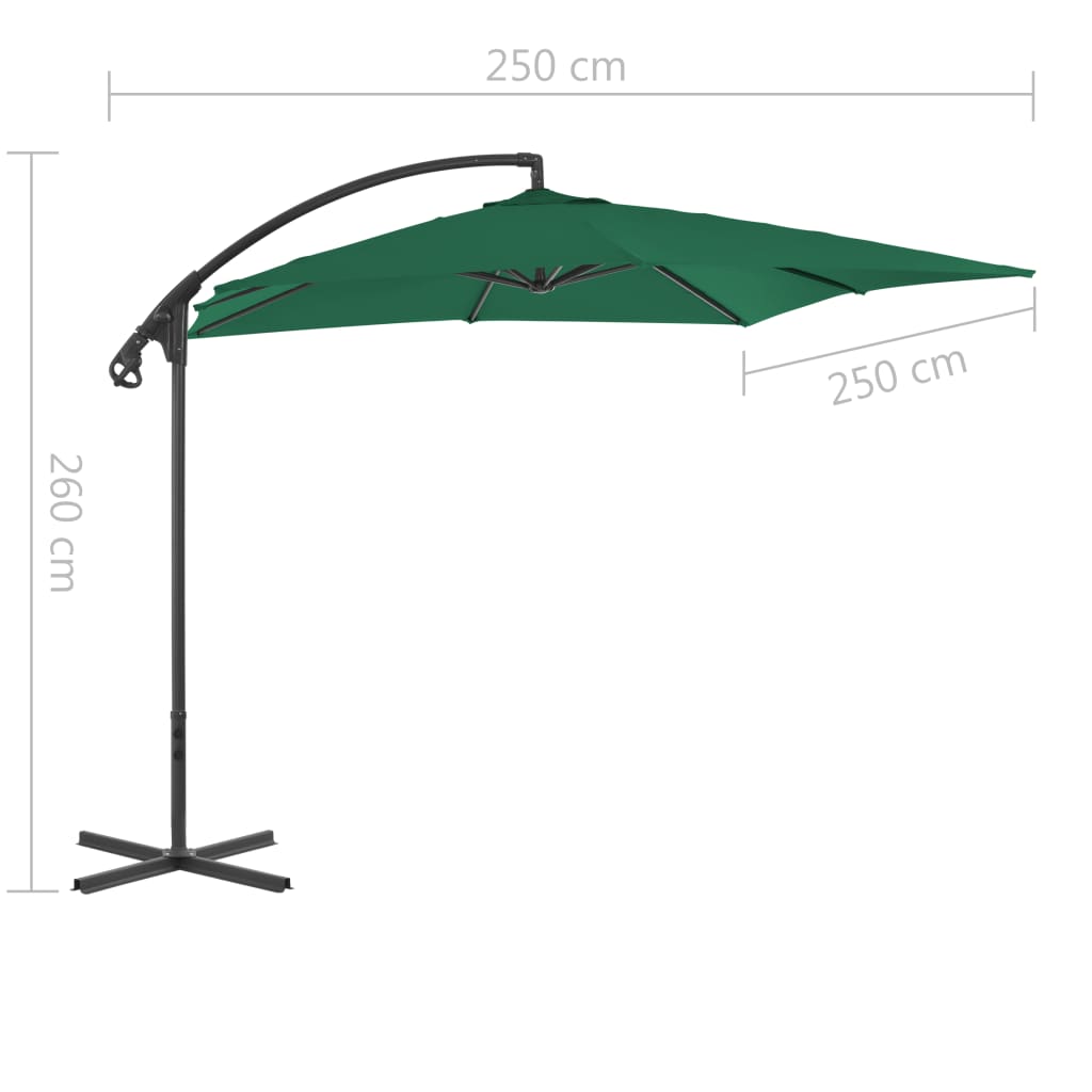 Ombrellone a Sbalzo con Palo in Acciaio 250x250 cm Verde