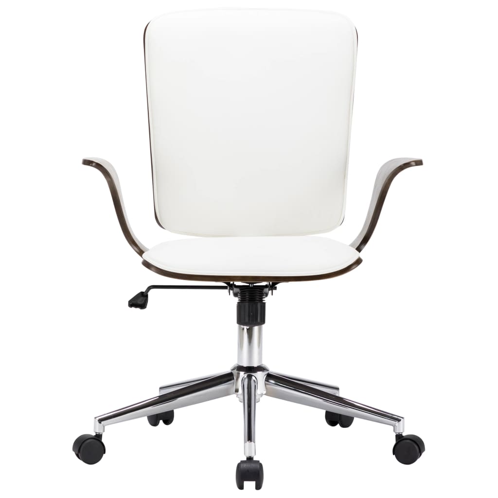 Sedia da Ufficio Girevole Bianca in Similpelle e Legno Curvato