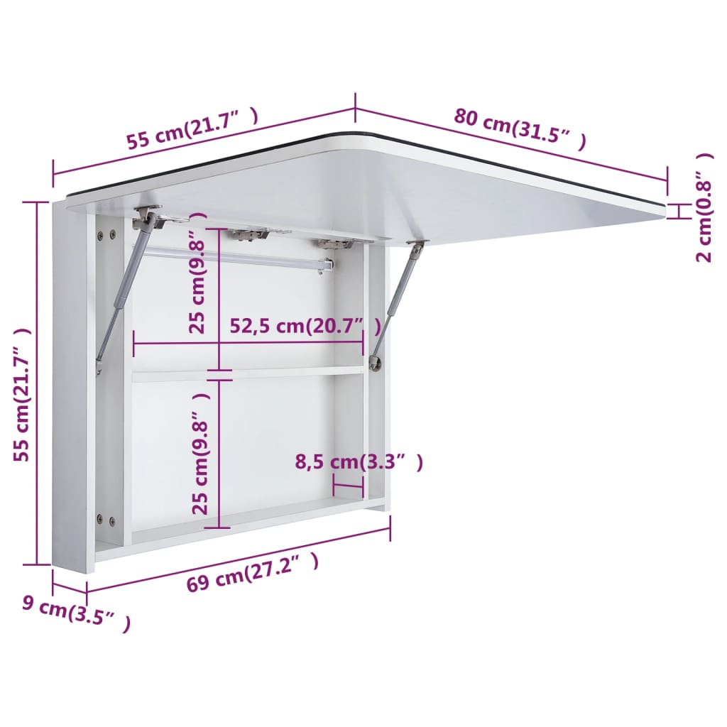 Armadietto Bagno con Specchio e LED 80x9,5x55 cm