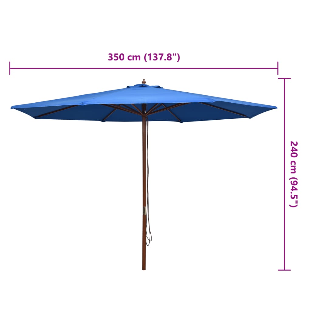 Ombrellone da Esterni con Palo in Legno 350 cm Blu