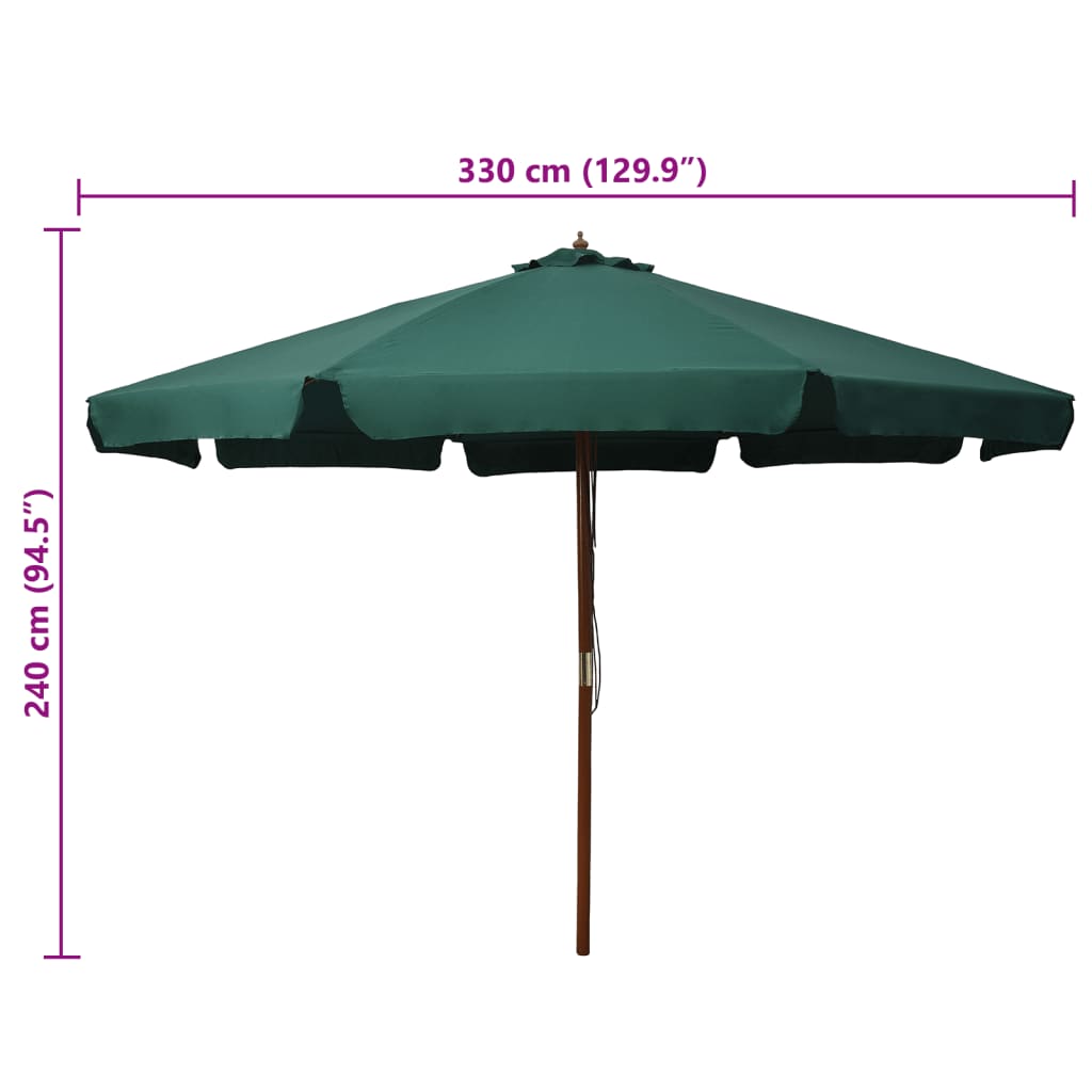 Ombrellone da Esterni con Palo in Legno 330 cm Verde