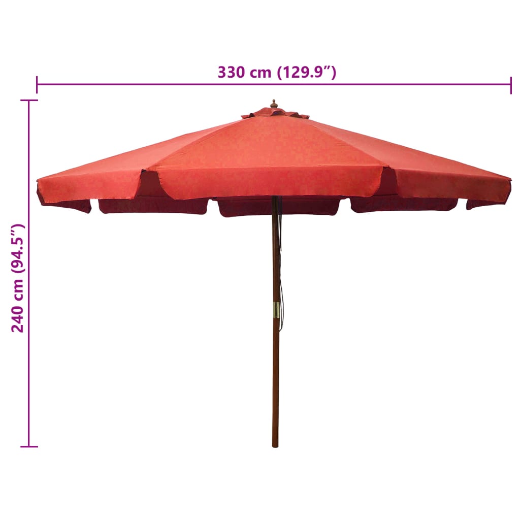 Ombrellone da Esterni con Palo in Legno 330 cm Terracotta