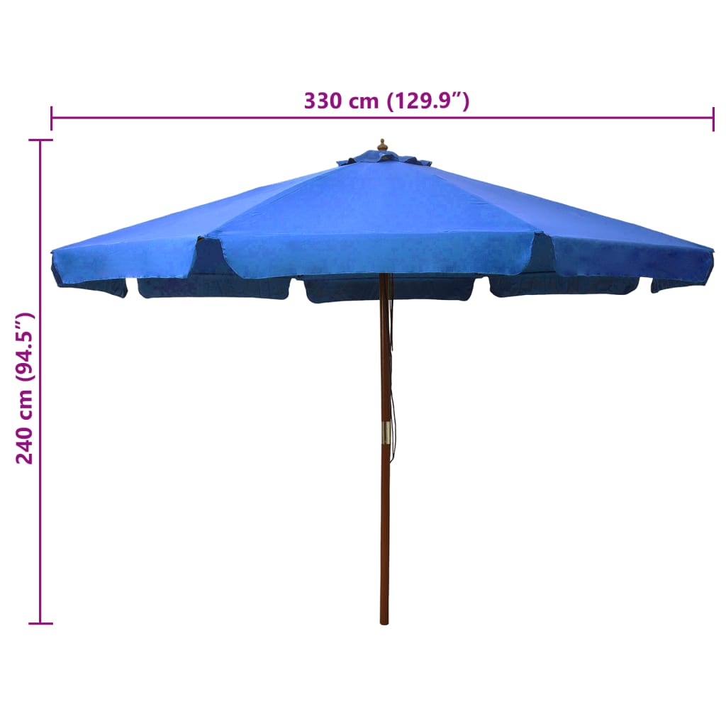 Ombrellone da Esterni con Palo in Legno 330 cm Azzurro