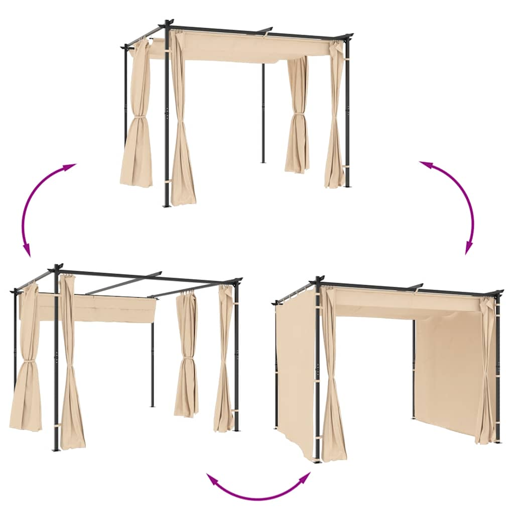 Gazebo con Tende 3x3 m Crema in Acciaio