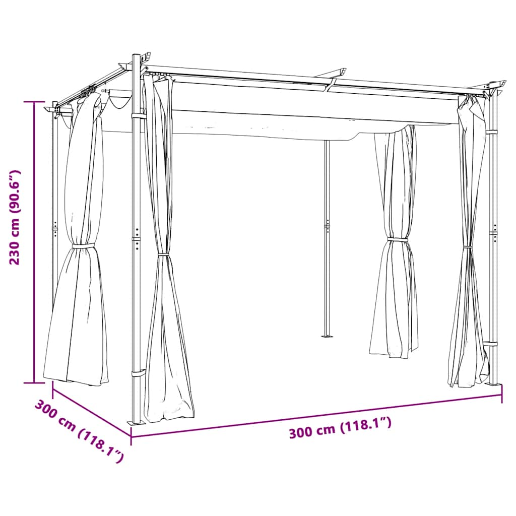 Gazebo con Tende 3x3 m Crema in Acciaio