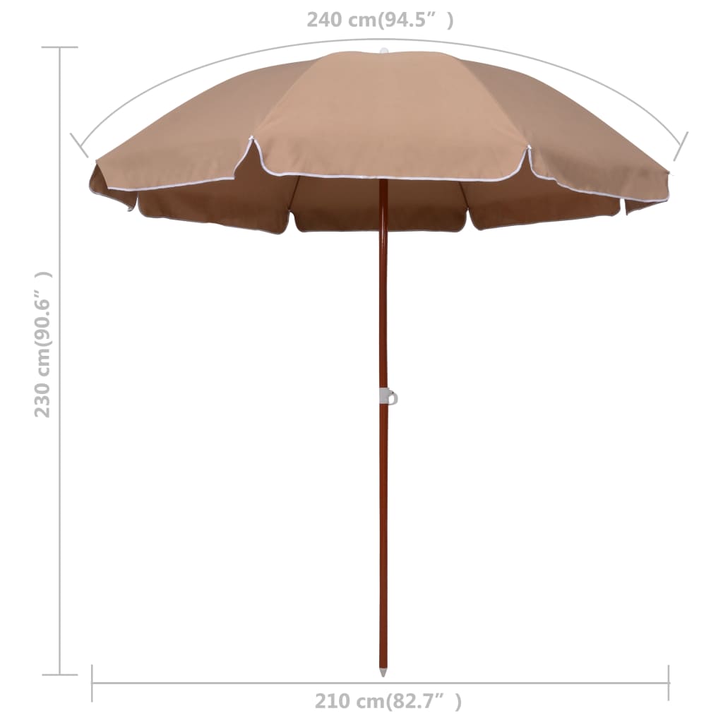 Ombrellone da Giardino con Palo in Acciaio 240 cm Tortora