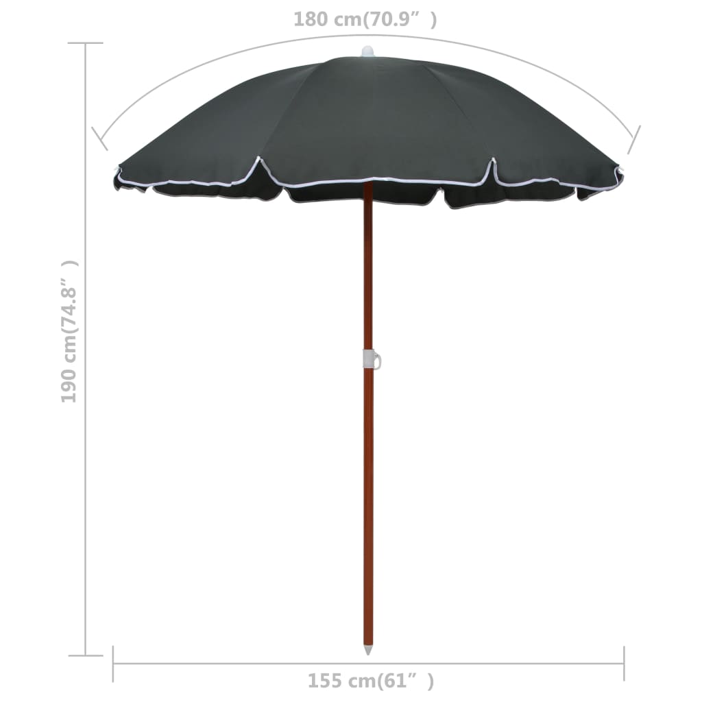 Ombrellone da Giardino con Palo in Acciaio 180 cm Antracite