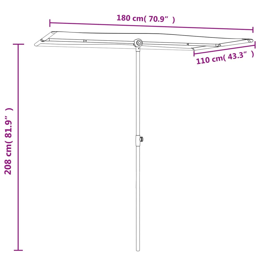 Ombrellone da Giardino Palo in Alluminio 180x110cm Antracite