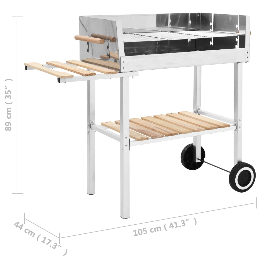 Griglia per Barbecue a Carrello XXL Acciaio Inox con 2 Ripiani